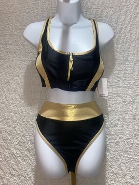 Sports Illustrated Womens Swim Racerback Sz  Large Black Gold.    P21